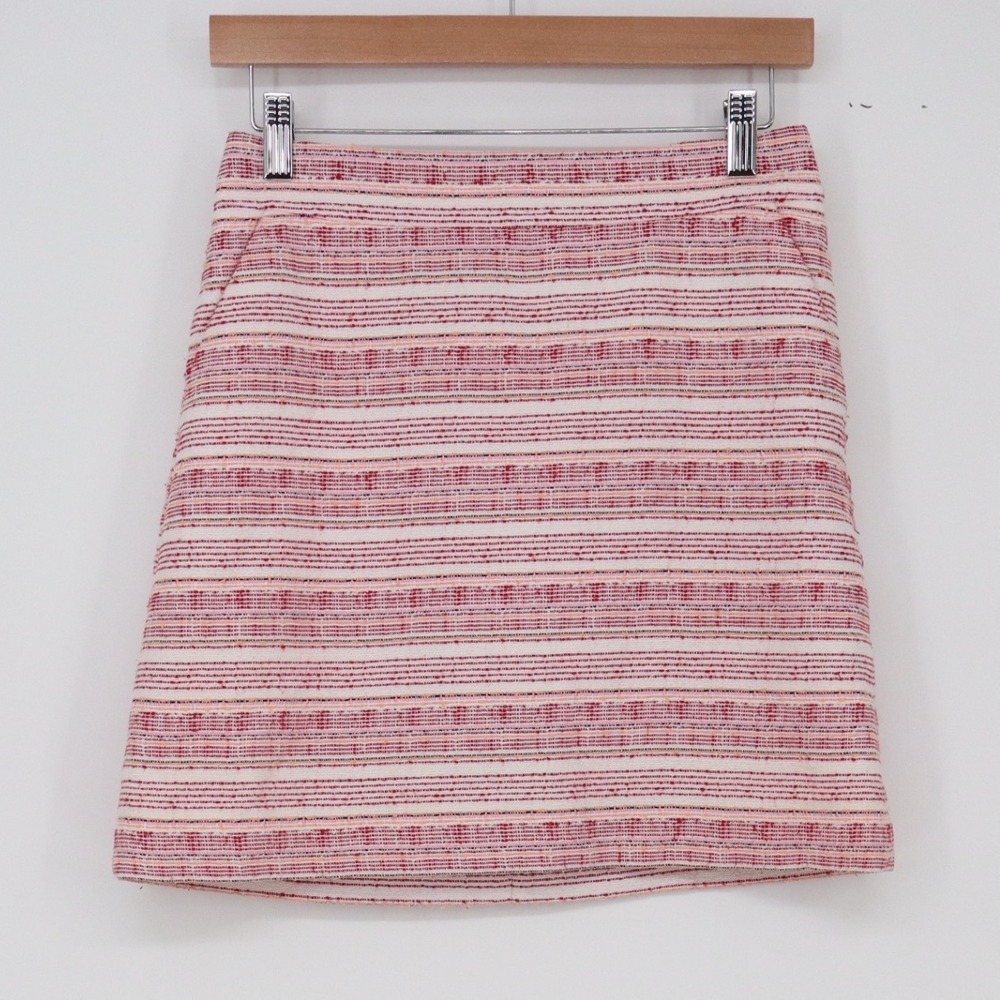 LOFT Skirt Womens 0P Petites Tweed Striped Red Pink Mini A-Line Excellent